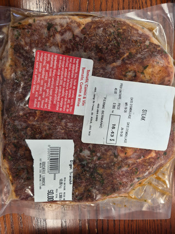 Steak d'agneau mariné tomate, cumin et vin