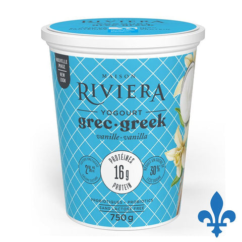 Yogourt grec vanille 0% m.g., moins de sucre