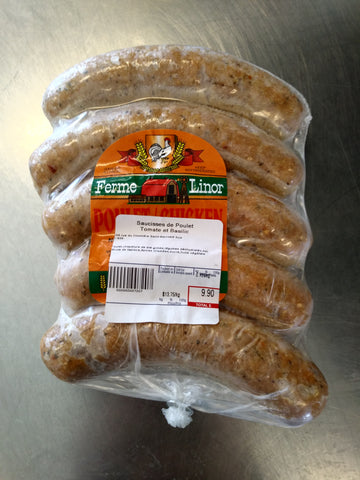 Saucisses au poulet tomates et basilic